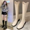 V-Mouth Knee-High Women's Knight Boots, 2025 Spring/Autumn, Low-Heel Chunky High-Leg Winter Martin Boots