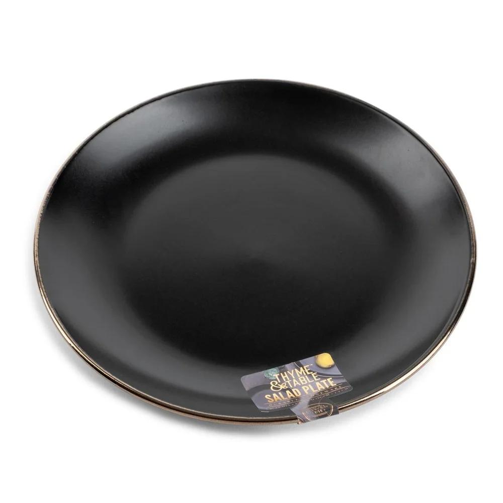 2 Pack Stoneware Salad Plates Round Microwave Dishwasher Safe Durable Casual Dining Entertaining Everyday Meals Black Onyx