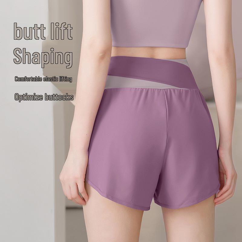 2026 Women's Quick-Dry Color Block Waistband Fitness Shorts - Breathable, Anti-Exposure for Yoga, Running & Training.