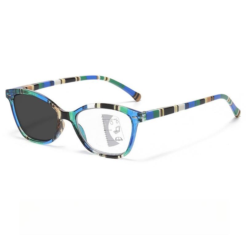 Stripe Printed Photochromic Reading Glasses Women Men Fashion Cat Eye Progressive Multifocal Glasses Unisex Cat Eye Presbyopia