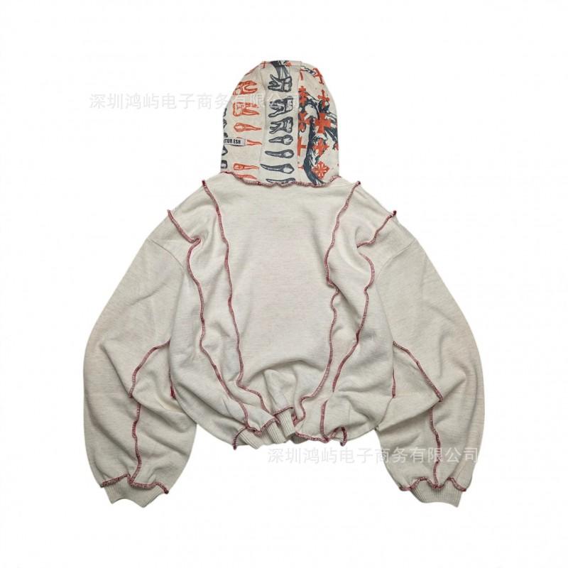 Unisex Streetwear Hoodie Striped Print Pullover Casual Top Men Women White