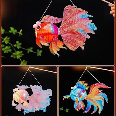 LED Licht Chinees Mid-Herfst Festival Lantaarn Zegeningen Handgemaakt Vis Gloei Handheld Lantaarn Draagbare Gloeiende Karper Vis Lantaarn