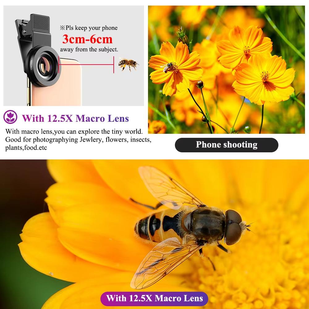 Clip-On Wide-Angle Macro Lens Set 0.45X Universal Mobile Phone Lens 2-in-1 Professional Camera Lens for Smartphones