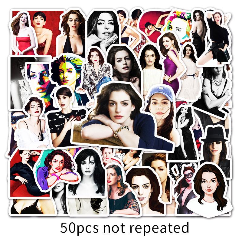 50-Piece Anne Hathaway Star Graffiti Sticker Pack for Suitcase, Car, Motorcycle & Laptop Decoration