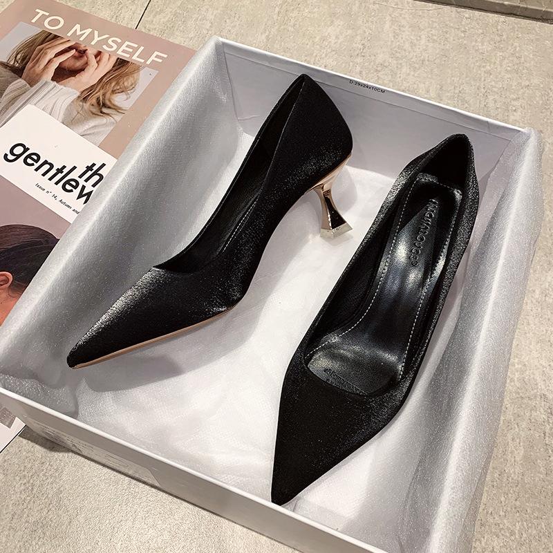 Heels for Ladies Four Seasons Solid Color Satin Fashion Pointed Stiletto High Heels Woman Shoes 5CM