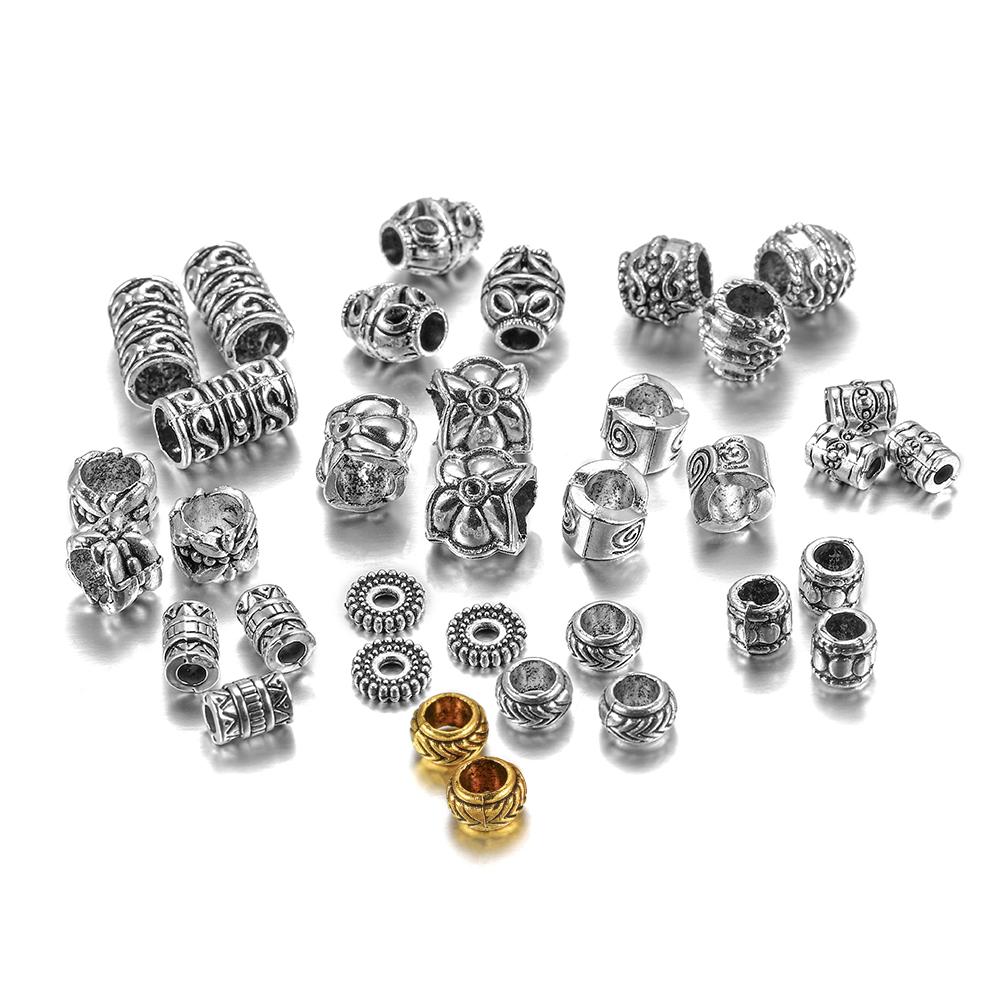 20pcs/lot Metal Big Hole Tibetan Antique Spacer Loose Beads For DIY Jewelry Making Finding Necklace Bracelet Accessories