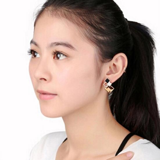 Women's Fashion Rhombic Rhinestone Eardrop Korean Style Earrings Party Jewelry