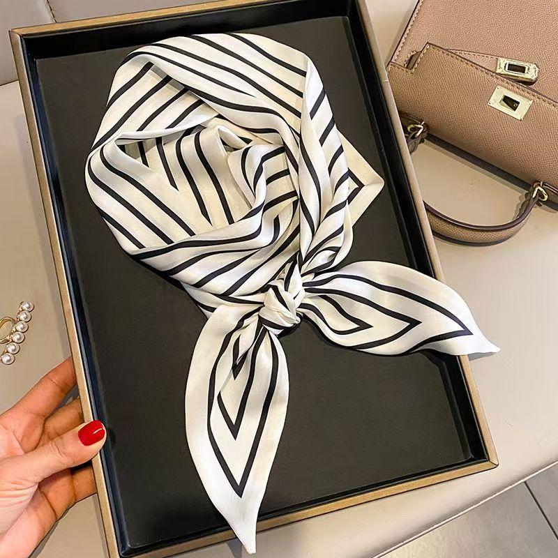 Women Narrow Thin Scarf Striped Long Silk Scarf Women Handle Bag Ribbons Multi-Function Decorative Neckerchief Hair Tie Band