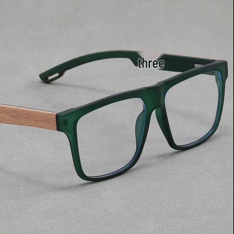 Retro Japanese-Style Myopia Glasses: Bamboo-Style Legs, Square Frame, Anti-Blue Light, Unisex Fit for Large Faces