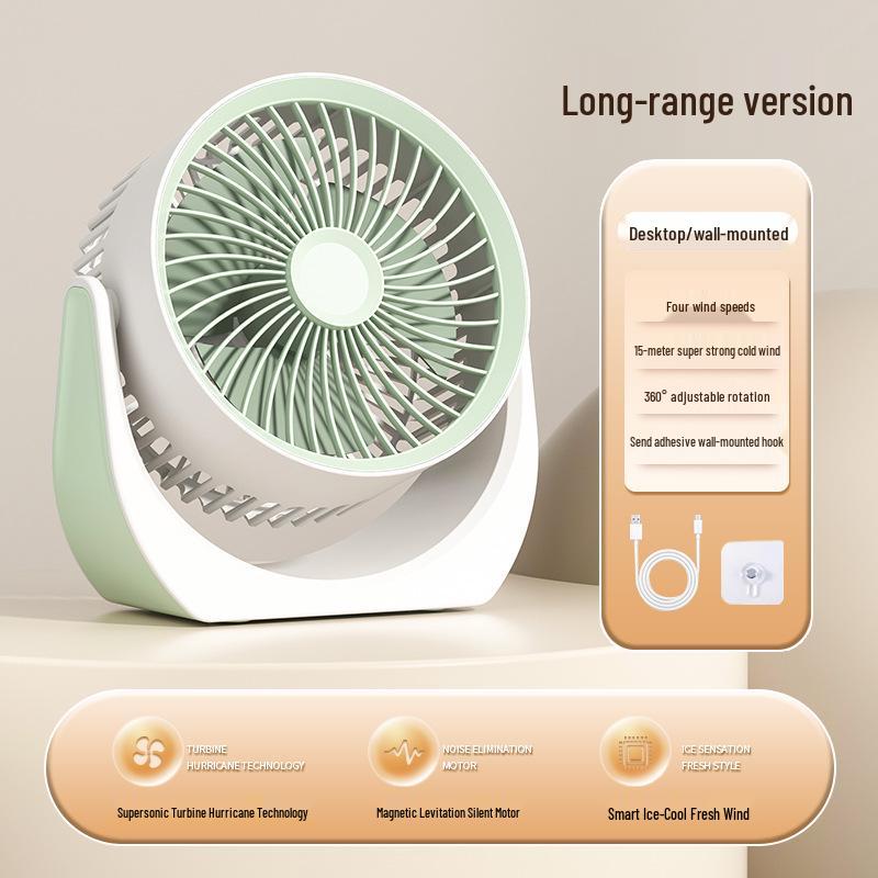 USB Rechargeable Desk Fan: Silent, Strong Wind, Wall-Mountable, Multi-Angle for Office/Student Dorms