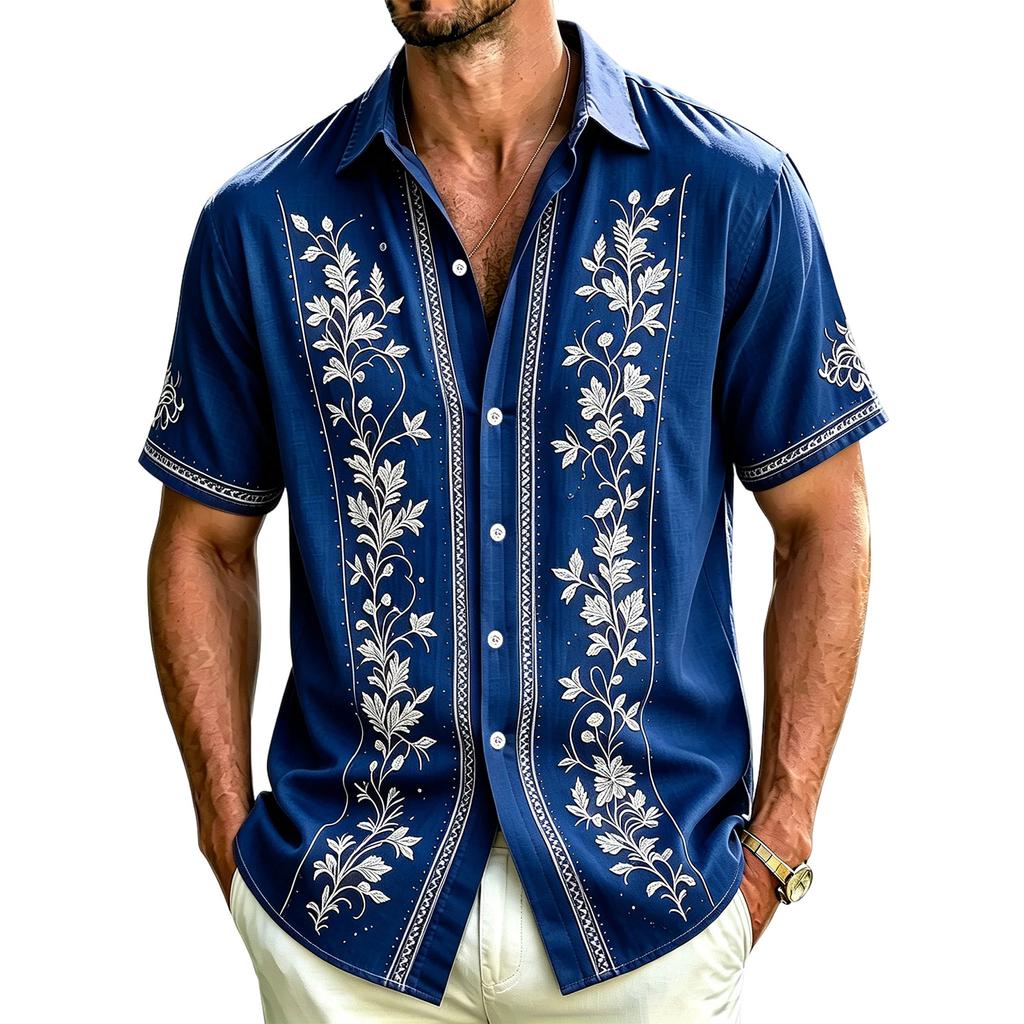 Men's Casual Short-Sleeve Collared Shirt For Spring/Summer