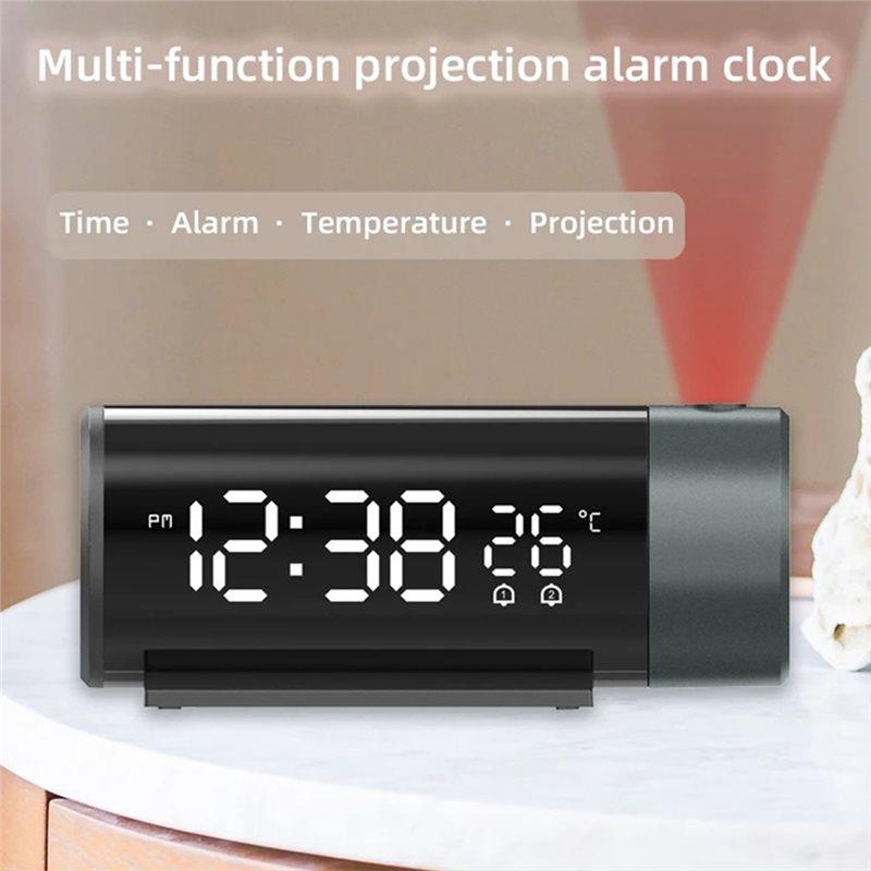 Premium-USB Projection Alarm Clock With Temperature Display Double Alarms And USB Rechargeable For Phone Charging Functi