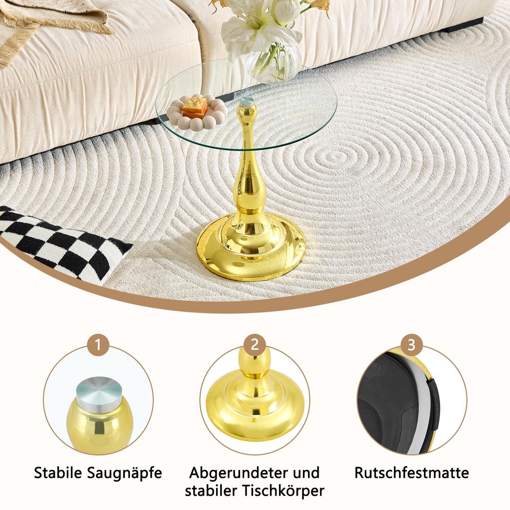 Round Glass Side Table Modern, Elegant Coffee Table with Tempered Glass Top & Stable Base, Compact Sofa Table for Living Room Bedroom (Table Only)