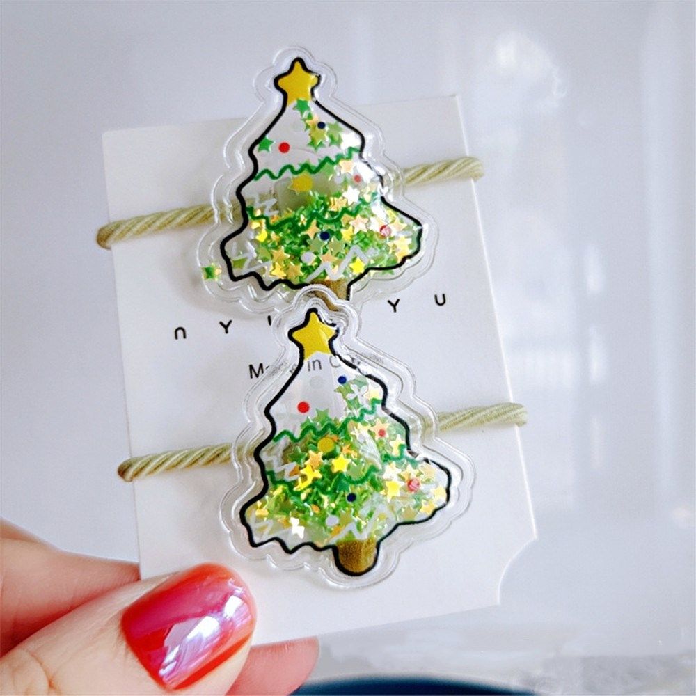 

2PCS Fashion Hair Accessories Christmas Ponytail Holder Cartoon Rubber Bands Hair Ropes Hair Circle 2
