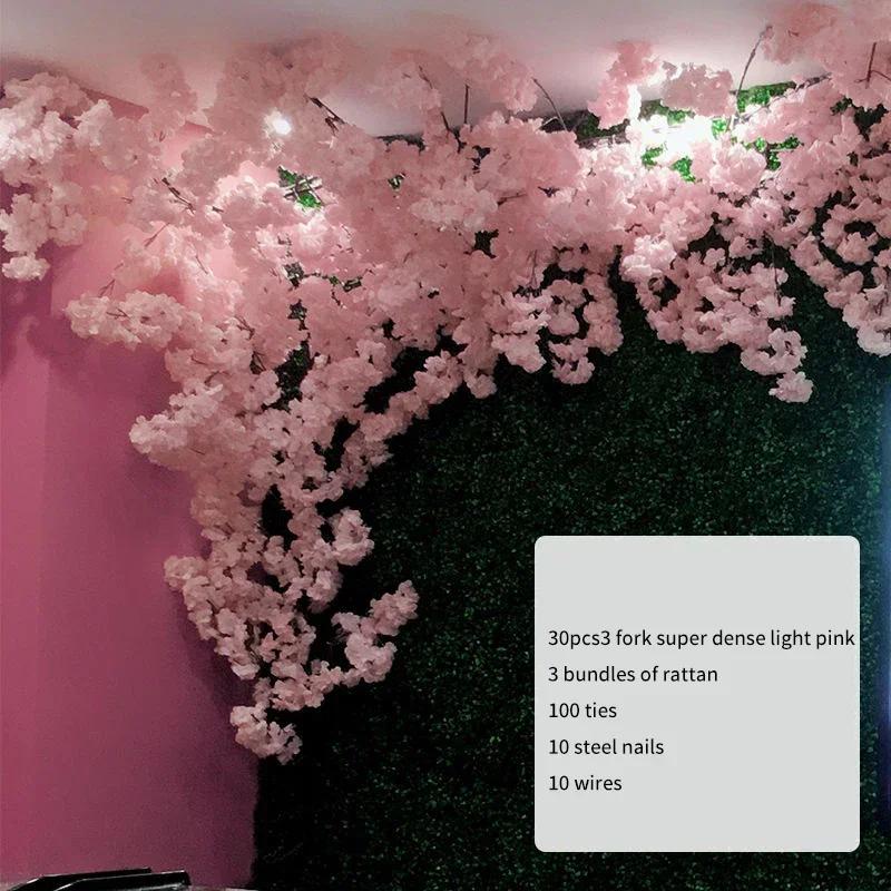 Artificial Cherry Tree Rattan Flower, Silk Wedding Background, Wall Decoration Flower, Home Decoration