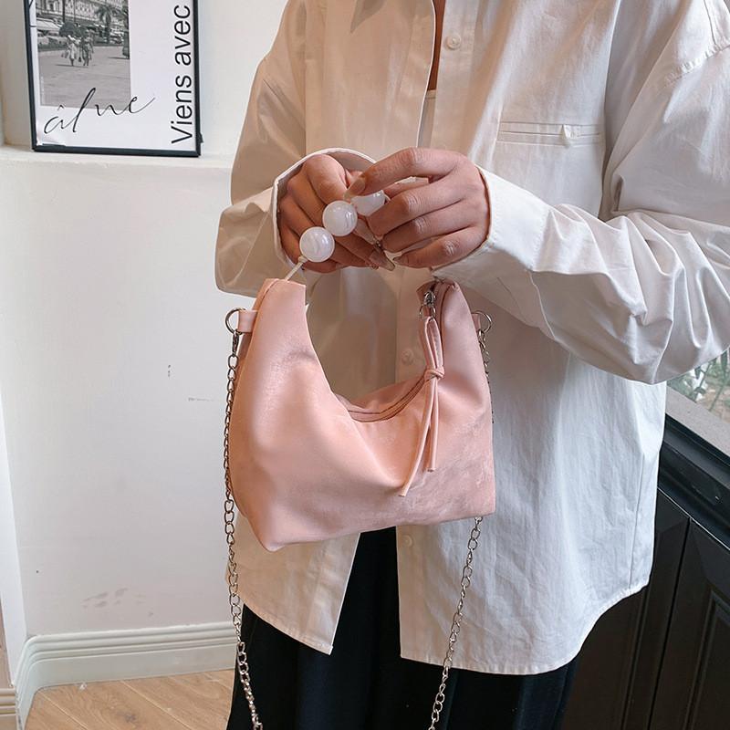 Chic Pu Leather Beaded Handbag With Chain Strap For Summer 2024