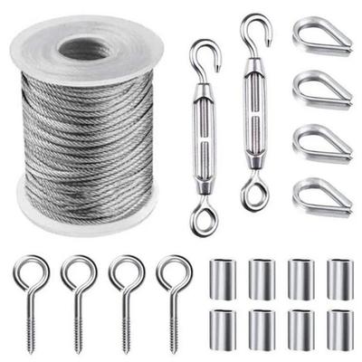 15 Meter Stainless Steel Flexible Wire Rope Soft Cable 2mm Hanging Hook Set for Hanging Plants Tent Curtain Clothesline Rope