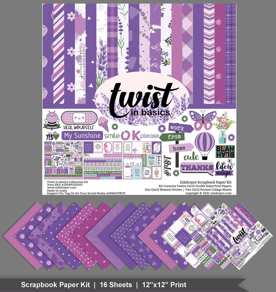 Inkdotpot Twist In Basics Collection Double,Sided Scrapbook Paper Kit Cardstock 12"x12"-16 PageS