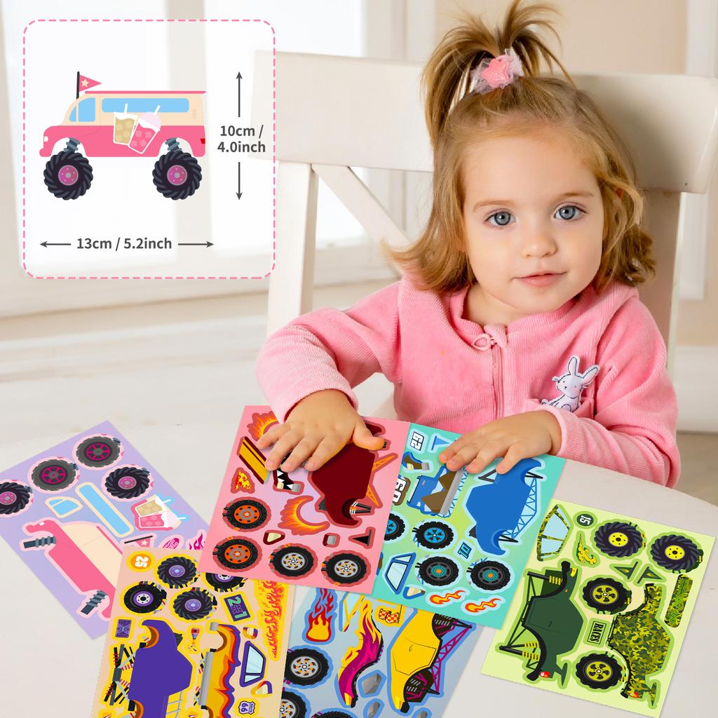 6 Pieces/package of Transportation Face Change Graffiti Stickers Cartoon Children's Puzzle Stickers