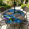 Outdoor Round Tablecloth With Umbrella Hole Patio Garden Deck Waterproof Oil Resistant Drop Cloth