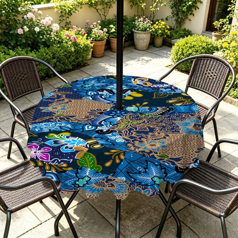 Outdoor Round Tablecloth With Umbrella Hole Patio Garden Deck Waterproof Oil Resistant Drop Cloth