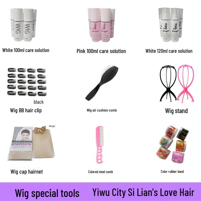 

Набор париков: Прямые зажимы, Расческа с подушкой безопасности, Расческа из цветной стали, Ухаживающая жидкость, Чехол для головы и Комплект кронштейнов