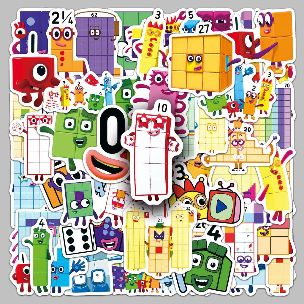 50 Stück/1 Los Digitale Block-Aufkleber Cartoon-Animation Pädagogisch Lustig Kinder-Graffiti Schreibwaren Desktop-Aufkleber