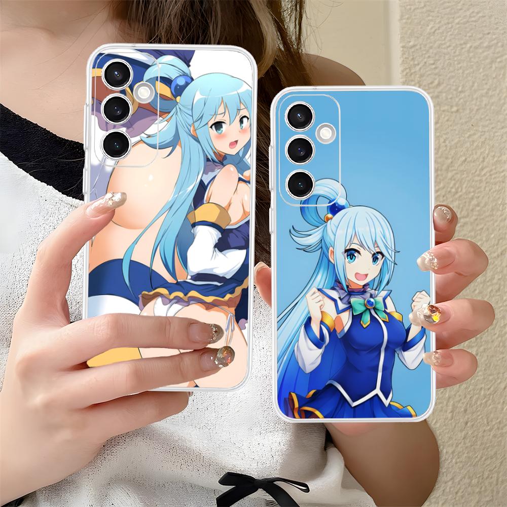 Konosuba Aqua Mobile Phone Case for Samsung Galaxy S25 S24 S23 S22 S21Plus FE Ultra Clear Colour Protective Smartphone Pretty