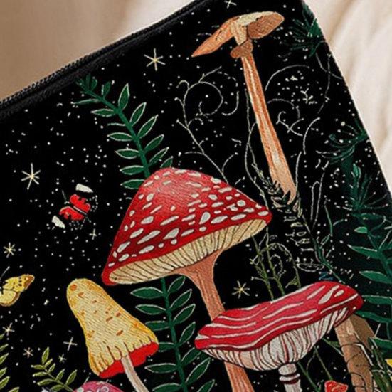 Storage Bag, with Mushroom Star Moon Print, Lightweight Wear-Resistant Cosmetic Bag, for Menstrual Supplies Coin Keys