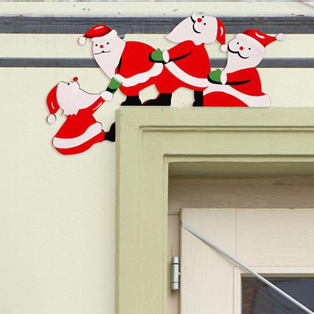 2pcs Santa Door Corner Decor Christmas Cartoon Door Frame Decor Snowman Reindeer Wooden Pendant Party House Decor
