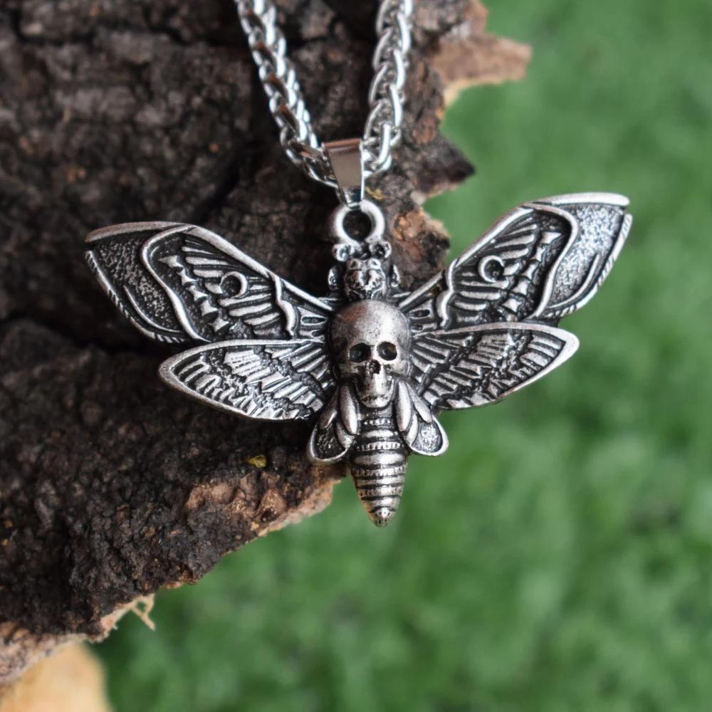 Halloween Dead Head Skull Pendant Women Moth Necklace for Christmas Gift