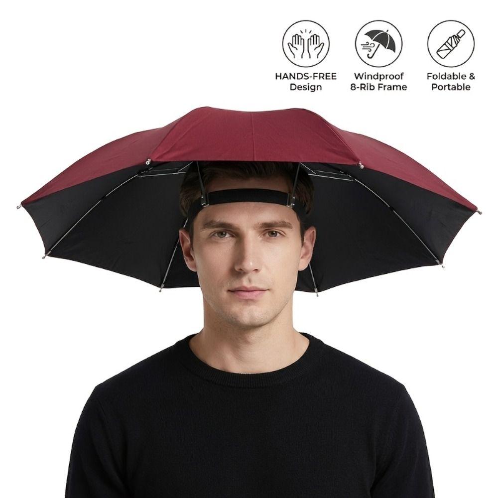 Windproof Portable Umbrella Hat Sunscreen Fishing Head Umbrella Rain Gear Head Umbrella Hat Hiking