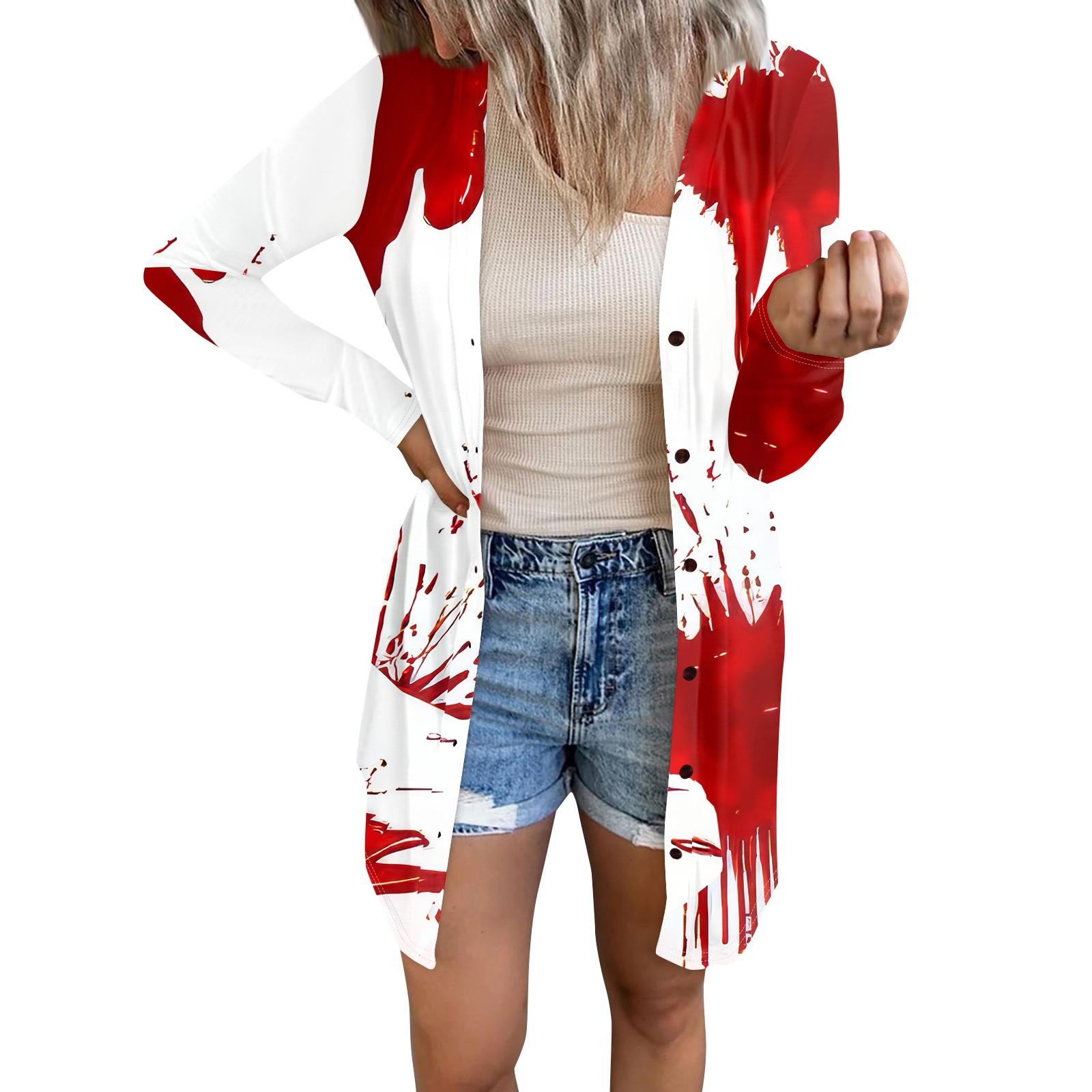 

Женская повседневная модная удобная свободная куртка-кардиган с длинным рукавом и принтом на Хэллоуин XXL