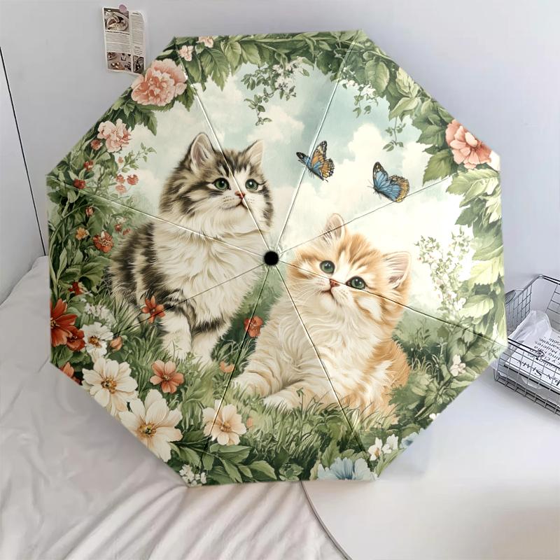 Muster mit zwei persischen Katzen, automatischer Klappschirm, tragbares und faltbares Design, 8 Schirmstäbe, ein Weihnachts- oder Geburtstagsgeschenk.