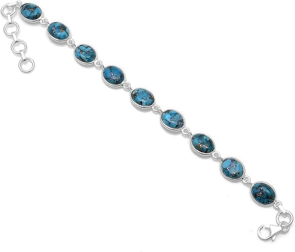 925 Sterling Silver, Lab Created Turquoise Gemstone Bracelet, Handmade Jewelry, Gift For Her, Birthstone Gift, Silver Jewelry
