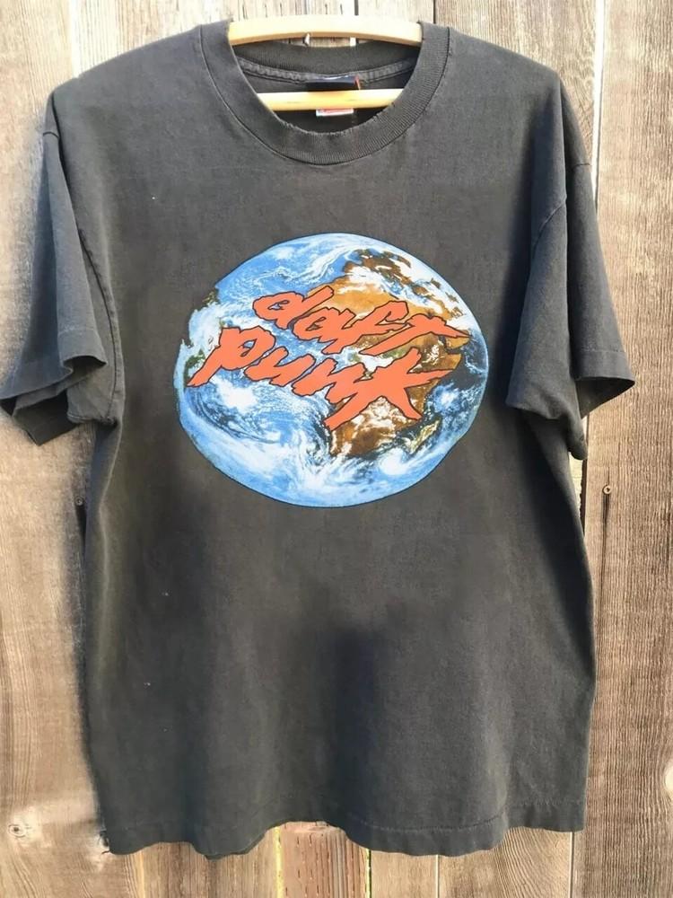 Daft Punk Around The World 90-х Угольно-серый Короткий рукав Унисекс Футболка Репринт Унисекс Футболка XXXXL