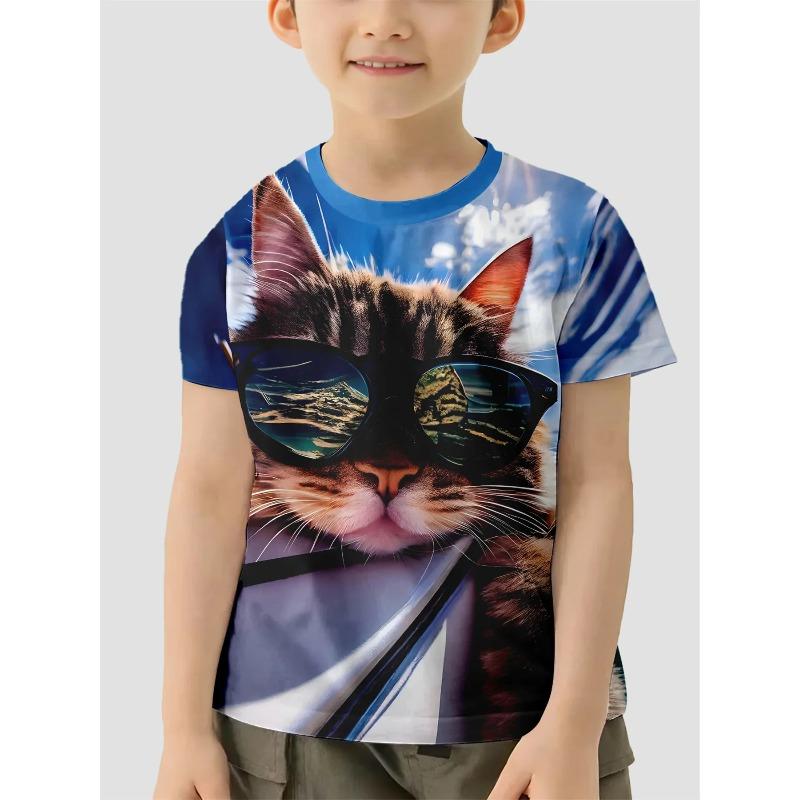 Children Clothes Girl Boys Tshirt Short Sleeve Child T Shirt Kids Summer Clothes 3D Cat Print Cartoon Casual Children's Clothing