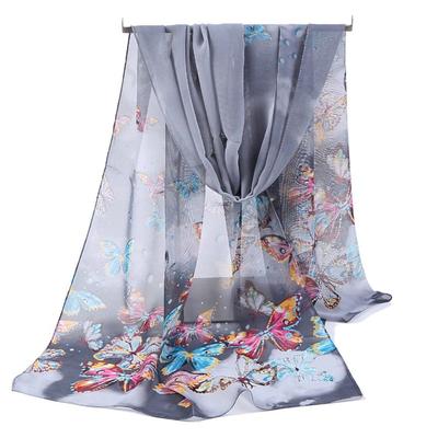 Fashion 160*50cm Chiffon Scarf Sunscreen Butterfly Print Long Wrap Shawl Gradient Washable Shawl Silk for Women