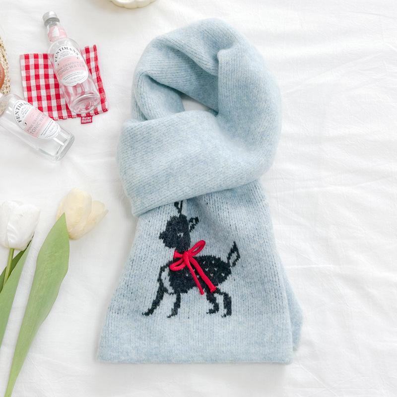 Knitted wool autumn and winter cold-proof versatile warm comfortable neck protection scarf three-dimensional bow jacquard deer scarf