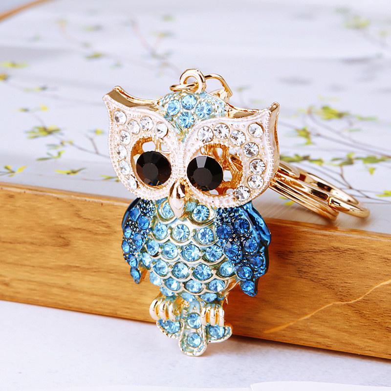 Cute Owl Crystal Rhinestones Crsytal Car Bag Keys Exquisite Pendant Cartoon Trendy Animal Key Chains Bag Charm