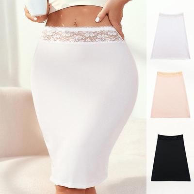 Women's Summer Lace Slip Skirt: Solid Color, Anti-Exposure, Half Length, Anti-See-Through Underskirt with Lining.