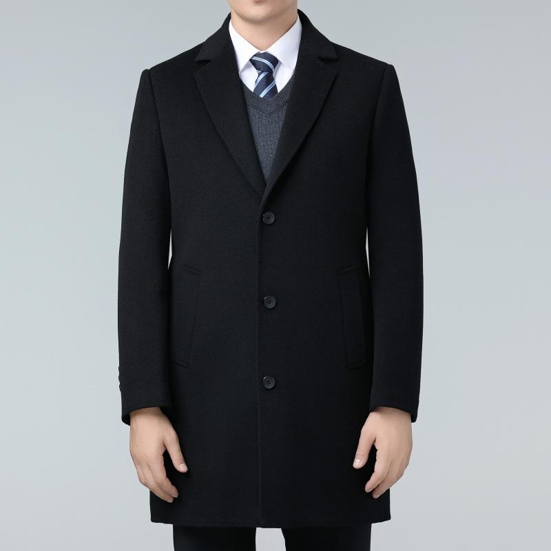 Double-sided cashmere coat men's mid-length winter British style suit collar thickened down lining wool woolen coat