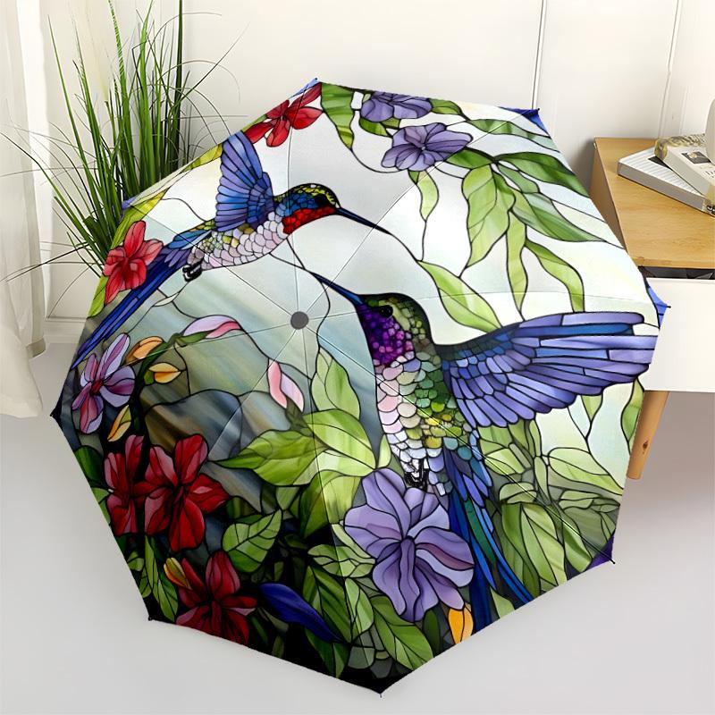 1pc Hummingbird Stained Glass Folding Umbrella, Durable, Suitable for Outdoor Activities or Rain, Suitable for Commuting yy251027079