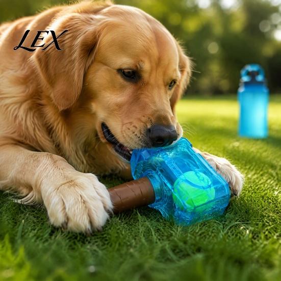 Indestructible Dog Toys 2Pcs Squeaky Hammer with Tennis Ball Inside, Interactive Fetch Toys, Puppy Teething Rubber Chew Toy for Medium Large