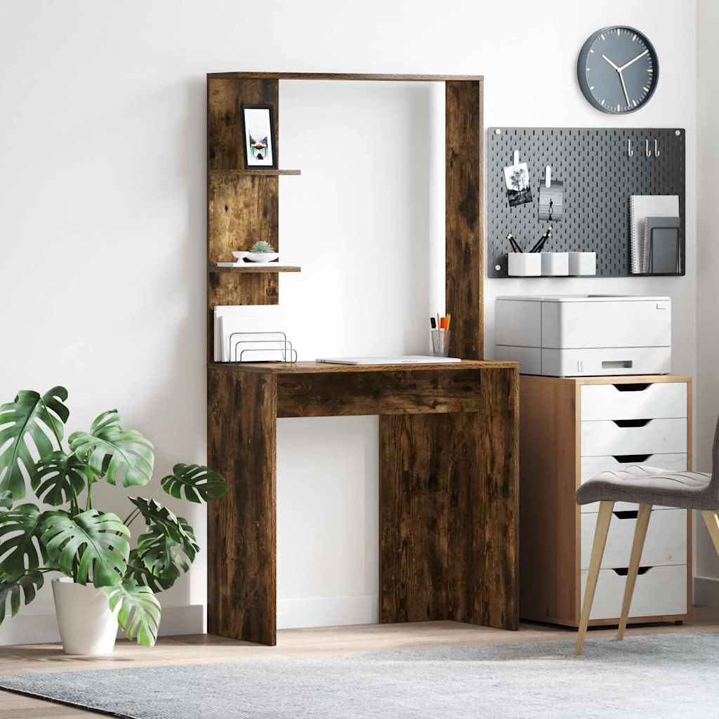 Desk with Shelf Smoked Oak Finish 78.5 x 37 x 154.5 cm