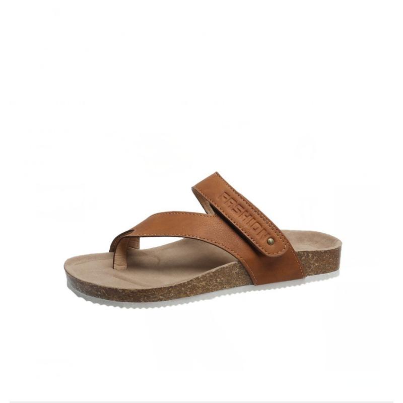 Summer new fashion outer wear non-slip cork cover toe pinch foot beach cool slippers women's flat slippers