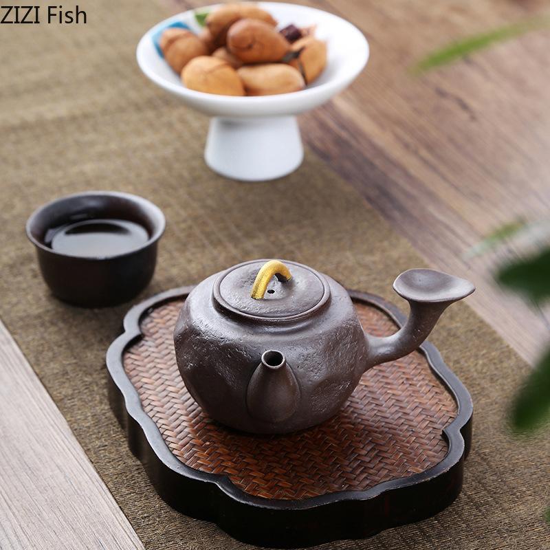 BRJapanese Style Rust Glazed Teapot Creative Ceramic Kung Fu Tea Set Office Portable Small Teapot Retro Tea Ceremony AccessoriesEY