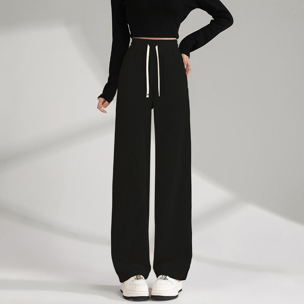 Spring and Autumn Fashion Straight Leg Casual Pants Drawstring Waist Pants High Waist Wide Leg Loose Pants