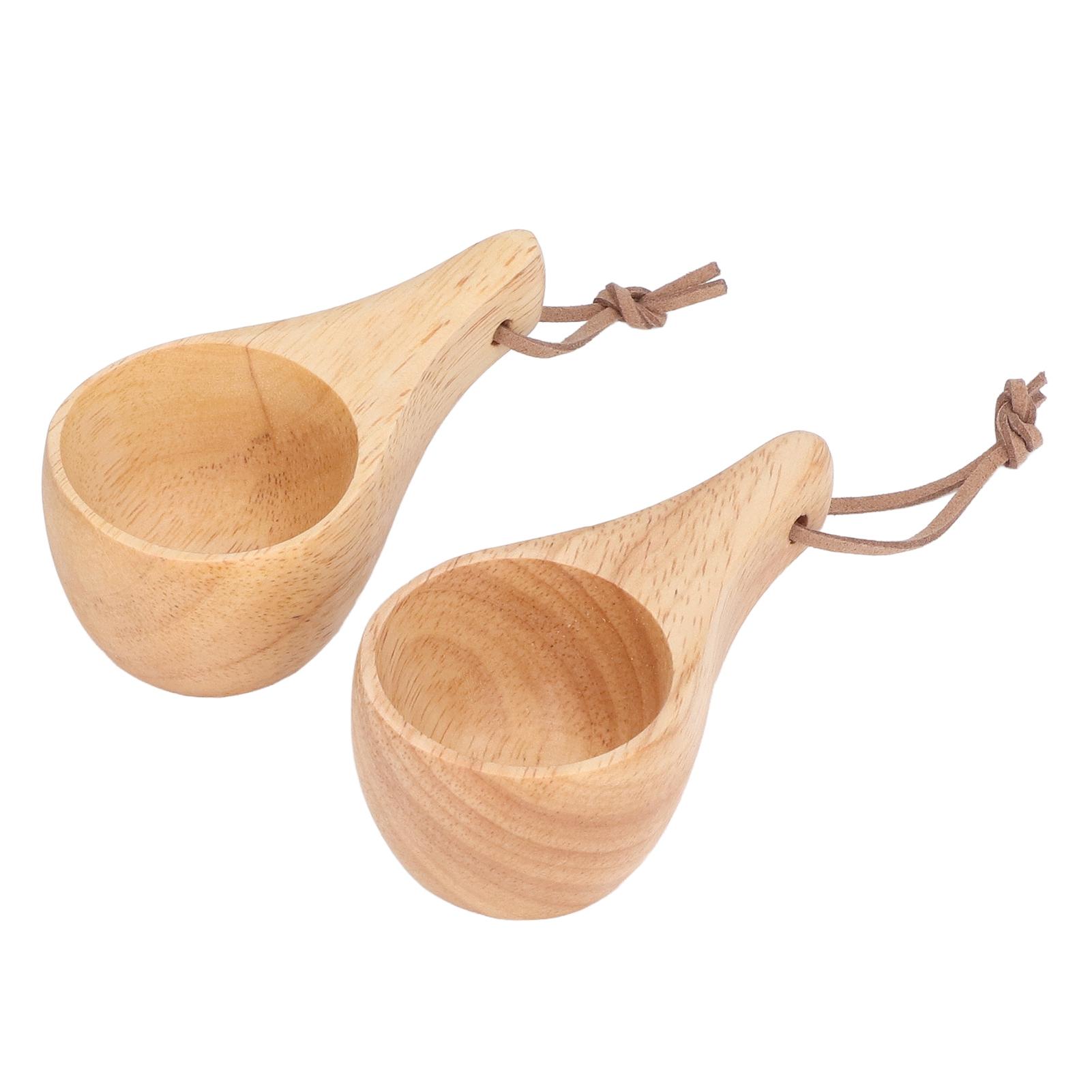 2Pcs Camping Mug Drinking Tea Cup Rubber Wood Mini Portable 25ML for Hiking Picnic L