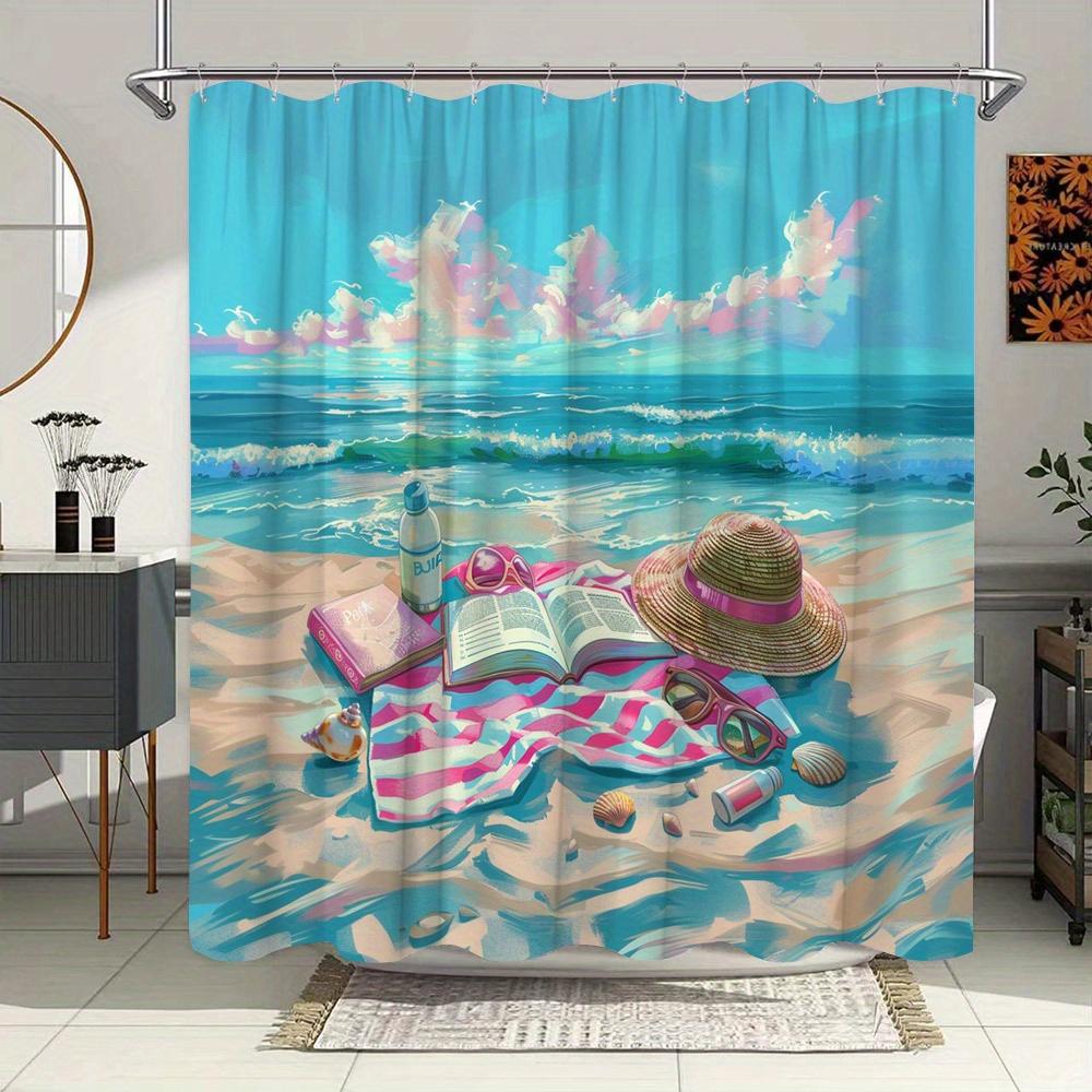 

Beach Scene Shower Curtain - Waterproof, Mildew-Resistant with Relaxing Ocean View for Summer-Inspired Bathroom Decor W90XH180cm